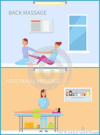 Back and Abdominal Massage Therapy Set Vector Vector Illustration