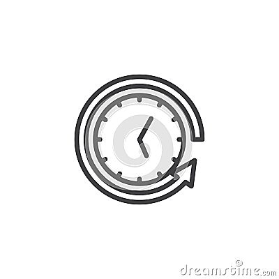 Back arrow around clock outline icon Vector Illustration