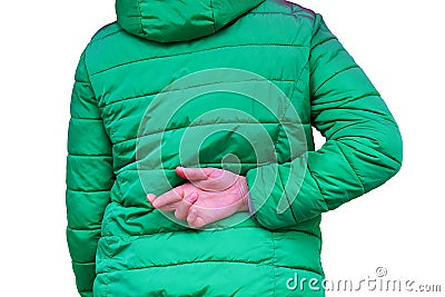 Women`s hands behind their backs hide deception Stock Photo