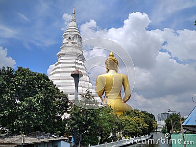 The back Buddha in beautiful temple Stock Photo