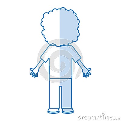 Back Curly haired boy character Vector Illustration