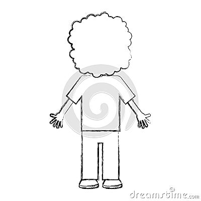 Back Curly haired boy character Vector Illustration