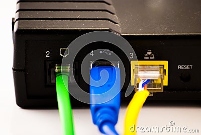 Back of DSL Modem with cables Stock Photo