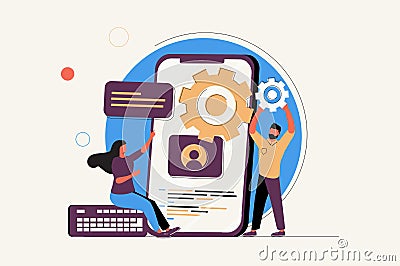 Back end development online service or platform. Software development process. Website interface design improvement Cartoon Illustration