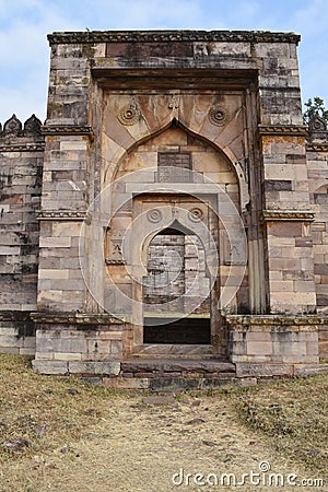 Back entrance Gate of Baradari and Dargah of Peer Salauddin, near Motia talab at Raisen Fort, Fort was built-in 11th Century AD, M Stock Photo