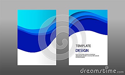 Back and Front document mock up and cover template, wave fluid blue layered in paper cut topographic style. Vector Illustration