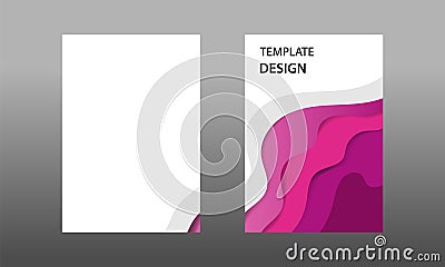 Back and Front document mock up and cover template, wave fluid purple maroon color layered in paper cut topographic style. Vector Illustration