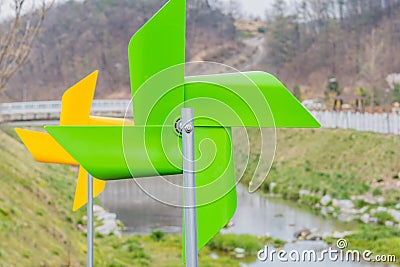 Back of green pinwheel Stock Photo