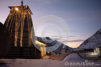 Back of Kedarnath temple at night Shivratri Editorial Stock Photo