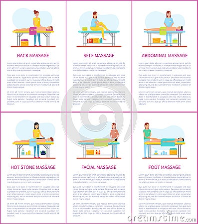 Back Massage and Foot Abdominal Belly Care Vector Vector Illustration