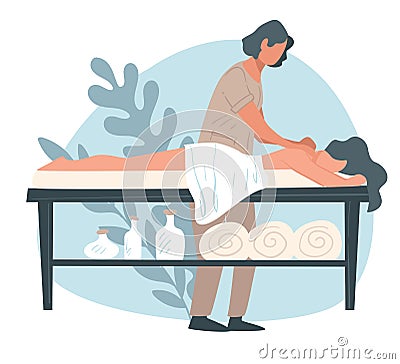 Back massage at spa center or salon, professional care Vector Illustration