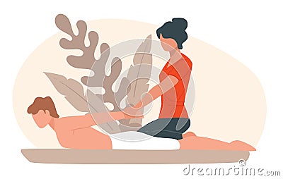 Back massage at spa salon, relax and treatment Vector Illustration