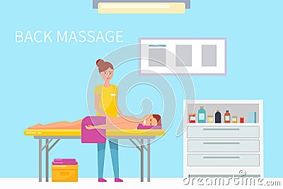 Back Massage Therapy Woman Masseuse and Man Vector Vector Illustration