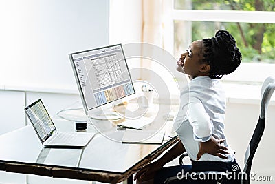 Back Pain Bad Posture Woman Sitting Stock Photo