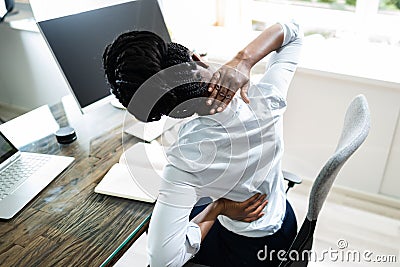 Back Pain Bad Posture Woman Sitting Stock Photo