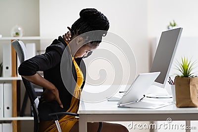 Back Pain Bad Posture Woman Sitting Stock Photo