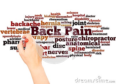 Back Pain word cloud hand writing concept Stock Photo