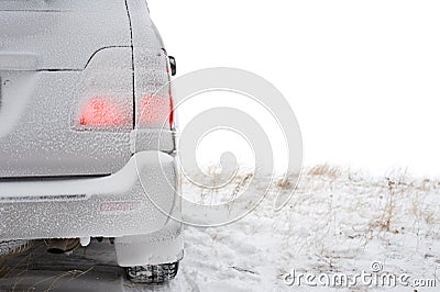 Back part of car in winter Stock Photo