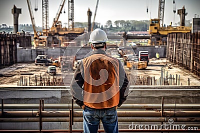 Rear portrait of a civil engineer at the construction site Stock Photo