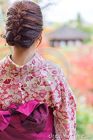 Back of a pretty Japanese girl in beautiful atmosphere. This pic Stock Photo