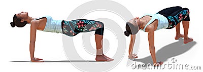 Back and Right Profile Poses of a virtual Woman in Yoga Table Pose Stock Photo