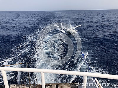 Back of ship with Red Sea horizon Stock Photo