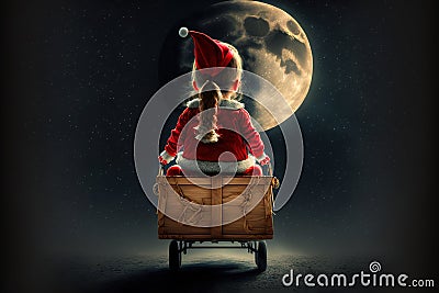 back shot of Cute little child girl with xmas present Stock Photo