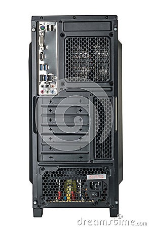 Back side computer system unit isolated clipping path Stock Photo