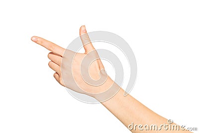 Back side of empty female hand holding something Stock Photo