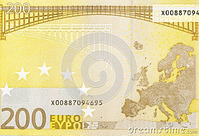 Back side of 200 euro - macro fragment banknote. Stock Photo