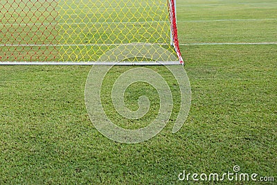 Back side of goal keeper of soccer at the stadium. Stock Photo