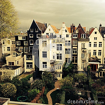 The back side of old mansion houses in Amsterdam, the Netherlands Editorial Stock Photo