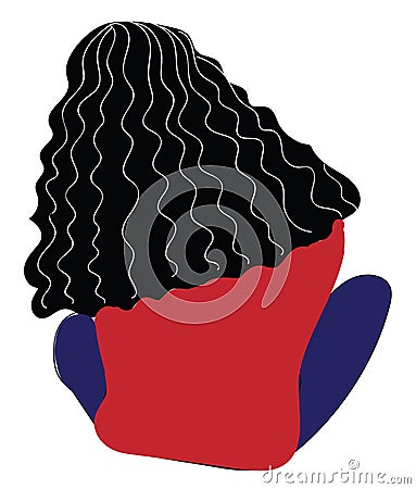 Back of a sitting girl with long curly hair red sweater and blue pants vector illustration Vector Illustration