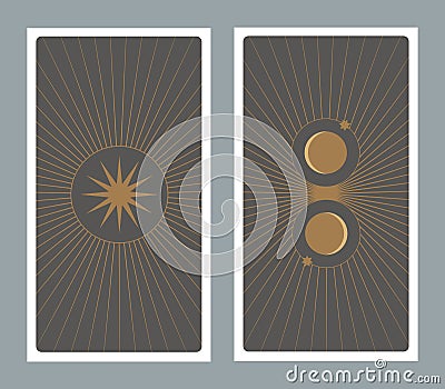 Back of Tarot card decorated with stars, sun and moon Stock Photo