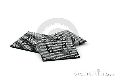 Back of three CPUs isolated on pure white Stock Photo