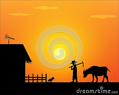 Back to home. Alone life farmer in countryside Vector Illustration