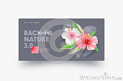 Back to Nature Landing Page Design with Hibiscus Exotic Flowers, Website Template for Florist Shop, Spa Salon Vector Illustration