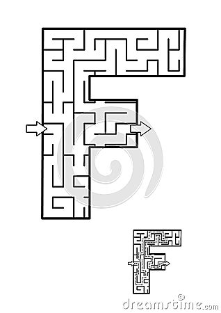 Back to school ABC activity - letter F maze for kids Vector Illustration