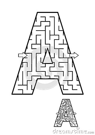 Back to school ABC activity - letter A maze for kids Vector Illustration