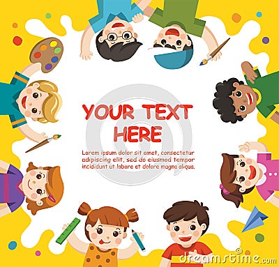 Cute children have fun and ready to get painting together. Vector Illustration