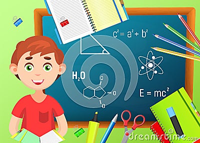 Back to School. Back to School colorful poster with blackboard Vector Illustration