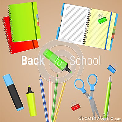 Back to School. Back to School colorful poster with school supplies. Vector illustration Vector Illustration