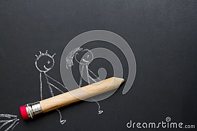 Back to school background concept with kids on the pencil rocket Stock Photo