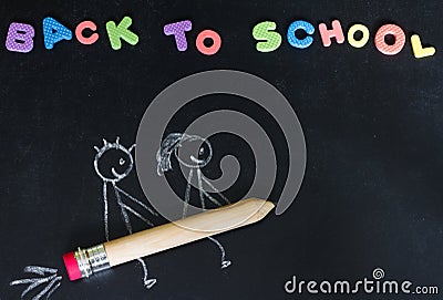 Back to school background concept with kids on the pencil rocket Stock Photo