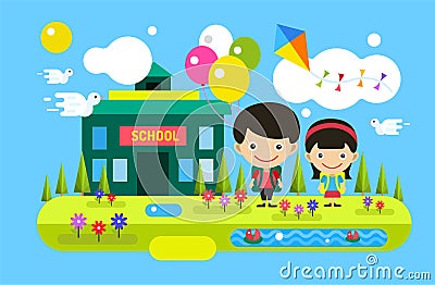 Back to school background. Cute cartoon boy and Vector Illustration