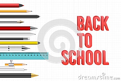 Back to school background with pens and pencils Vector Illustration