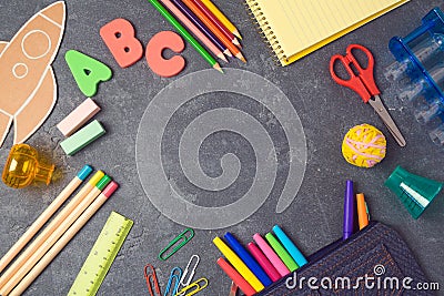 Back to school background with school supplies.View from above. Stock Photo