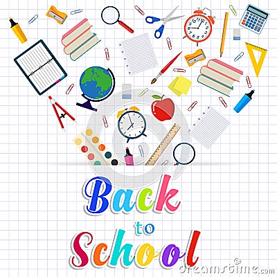 Back to school background with supplies tools Vector Illustration