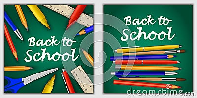 Back to school banner concept set, realistic style Vector Illustration