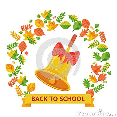 Back to school bell and autumn leavs Vector Illustration